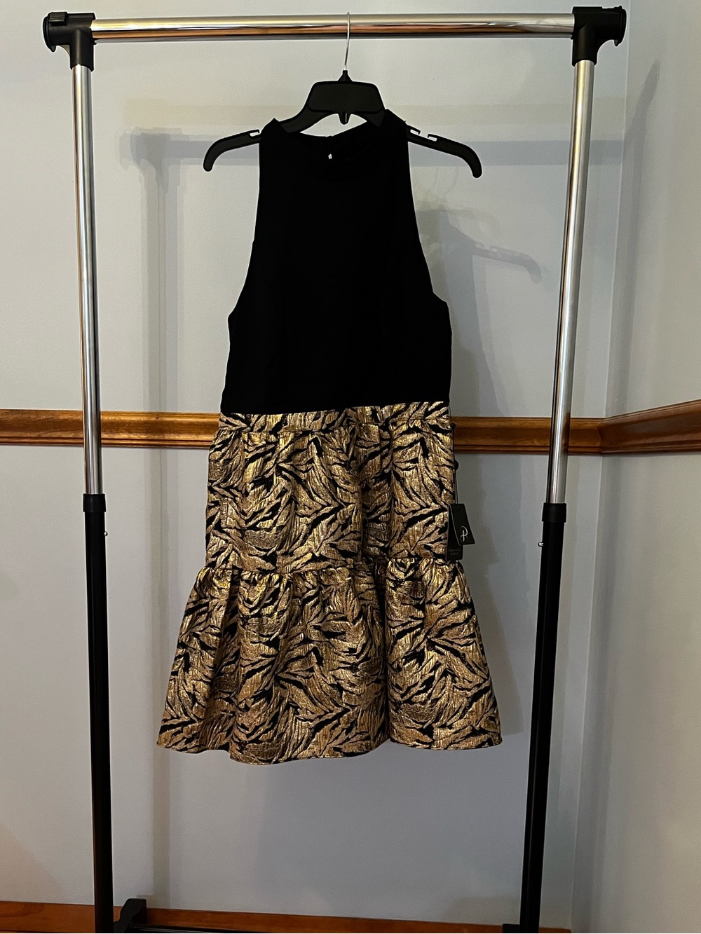 Adrianna Papell Mixed Media Metallic Fit and Flare Dress